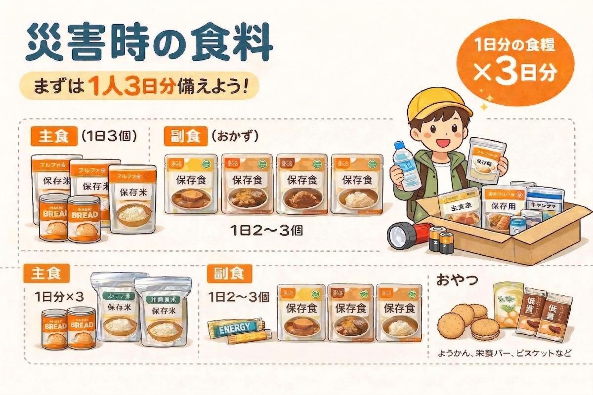 災害時の食料：1人3日分の目安
