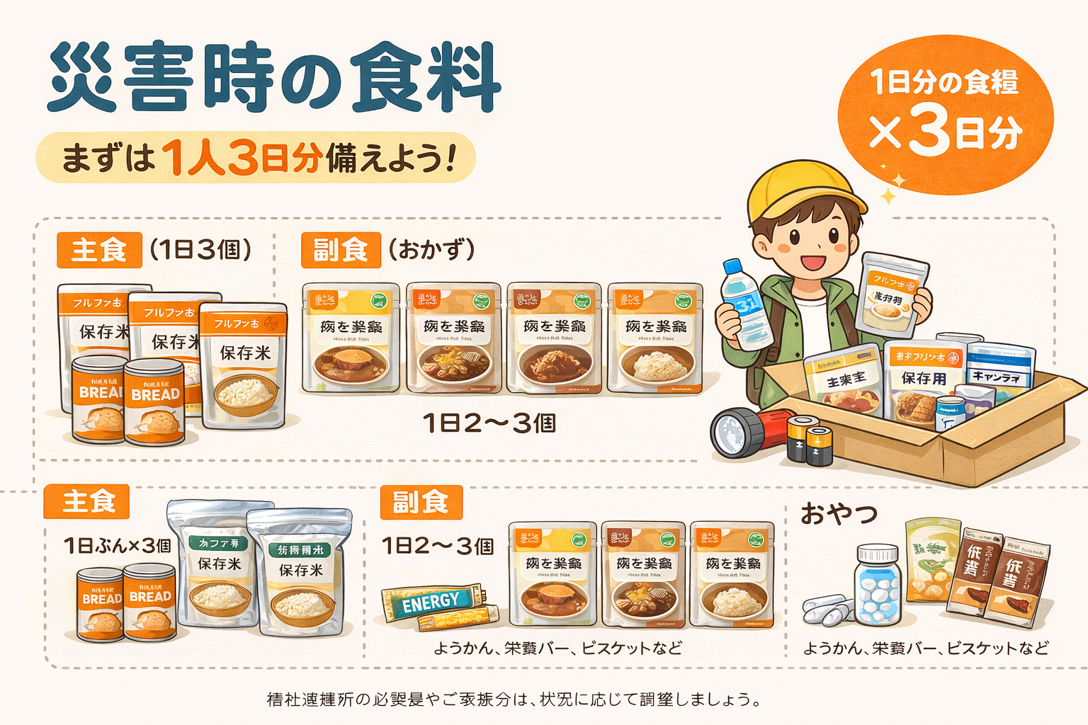 災害時の食料：1人3日分の目安