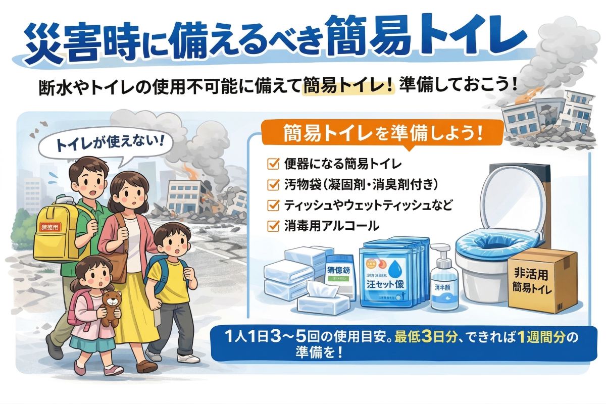 災害時に備えるべき簡易トイレ：最低3日分の準備