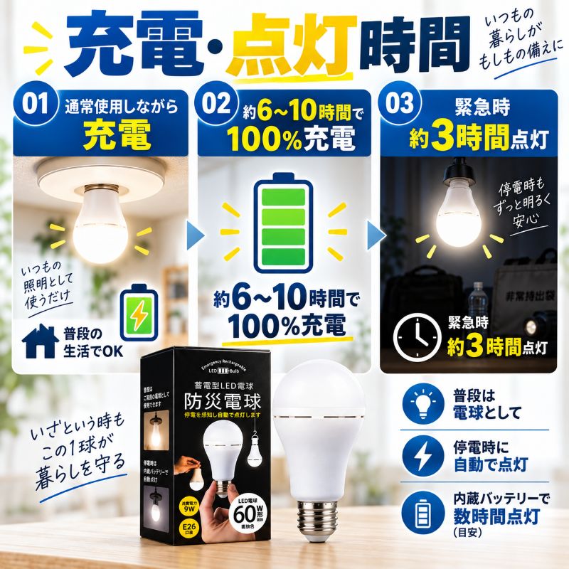 充電時間、点灯時間