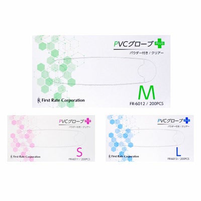 PVCグローブPLUS（パウダー付き・クリア）S・M・Lサイズ パッケージ画像